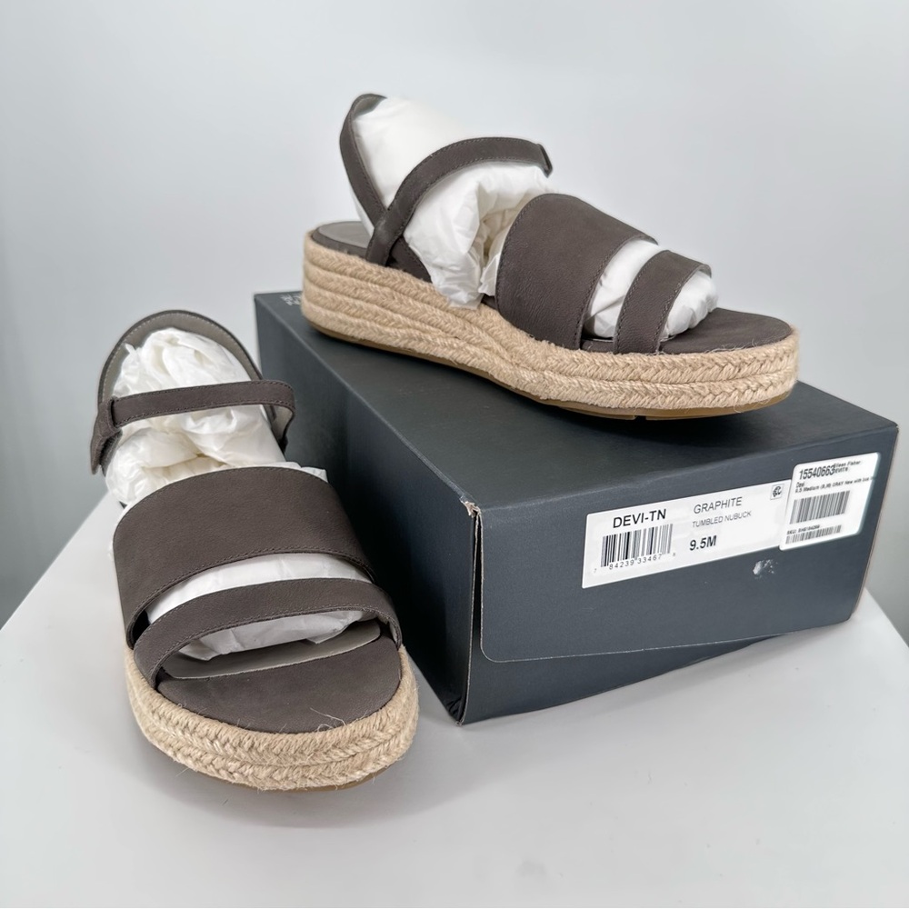 Eileen Fisher Devi Buckle Suede Espadrilles size 9.5 in Graphite New in Box